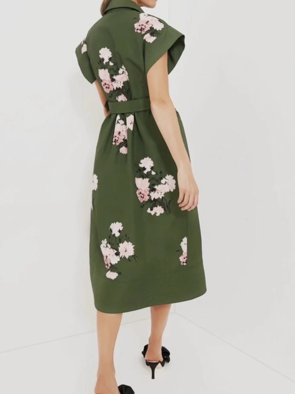 Tuckernuck Olive and Pressed Chloe Green Pink Floral Midi Dress Wide Sleeves Med - Picture 2 of 15